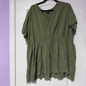 Torrid Olive Green Blouse with Eyelet Hem